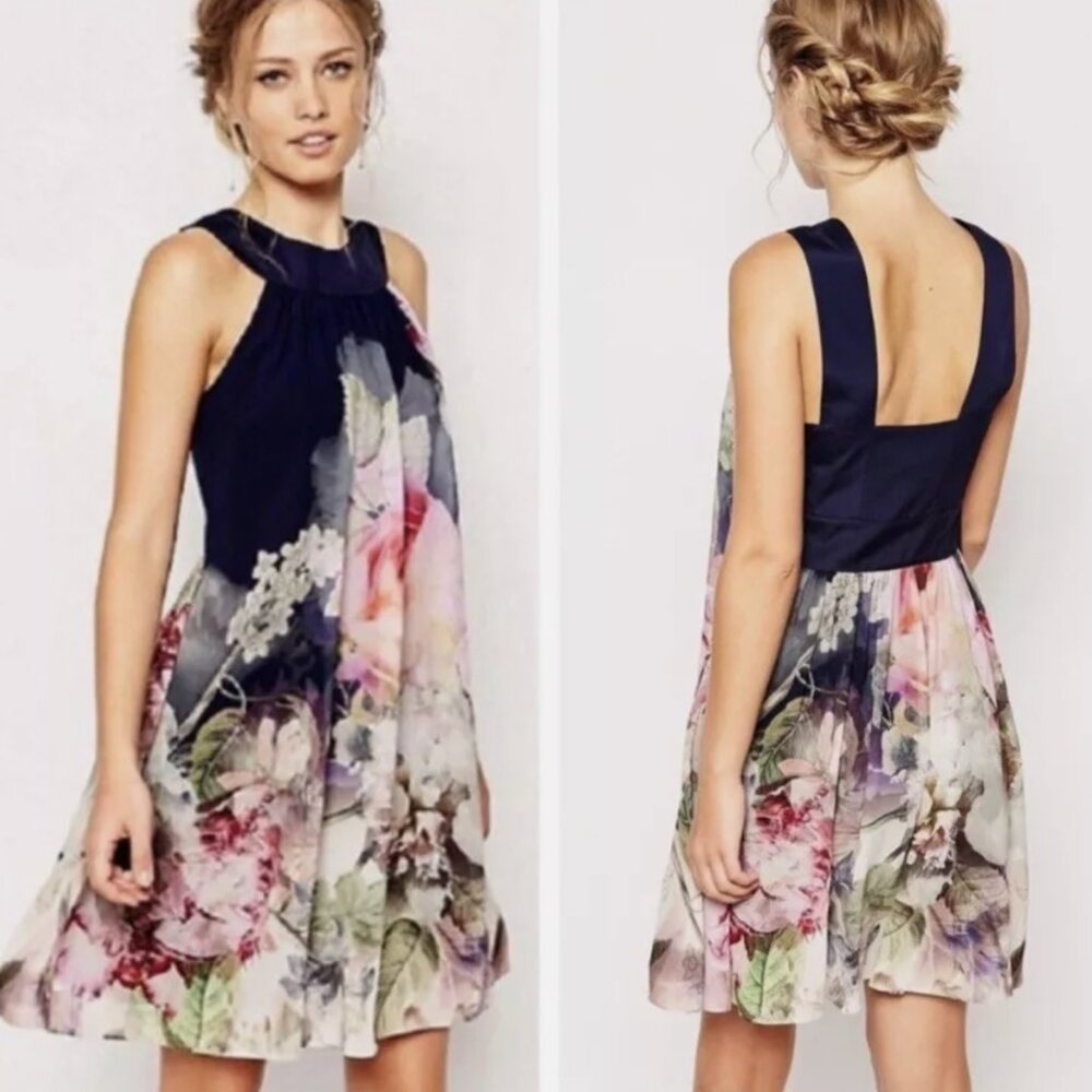 Ted Baker Navy Floral A-Line Sundress